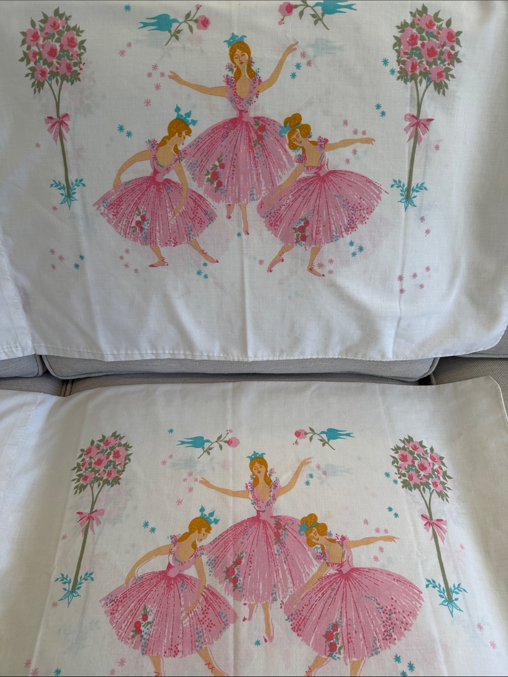 Vintage Sears Roebuck Ballerina No Iron Pillow Cases Set of 2